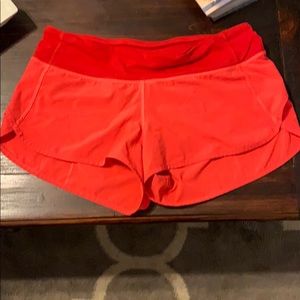 Red orange lululemon speed short size 6